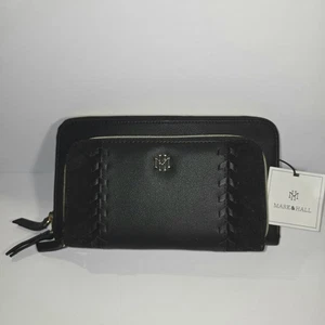 Hallmark Mark & Hall Kalbsleder Geldbörse schwarz Kunstleder durchgehender Reißverschluss Kartenfächer neu - Bild 1 von 4