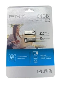 PNY 64GB USB 3.2 Flash Drive Elite-X 2-Pack (P-FDI64GX2ELTX-CP) - Picture 1 of 1