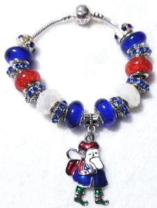 7,1 Zoll Weihnachtsmann Charm Murano Lampwork Glasperlen Strass Abstandshalter Armband - Bild 1 von 5