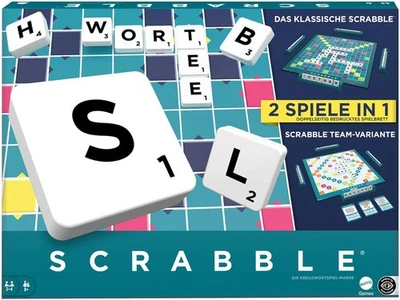 MATTEL GAMES Scrabble Zwei in Eins - Doppelseitiges Brettspiel für schnelles