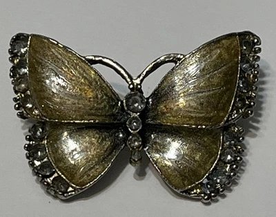 Prendedor mariposa vintage tono plata cristal esmalte tono dorado Foto 1 de 2