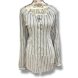 J Jill Gr. XL elfenbein gestreift 100% Baumwolle bestickt Tunika Bluse Beachy Boho - Bild 1 von 5