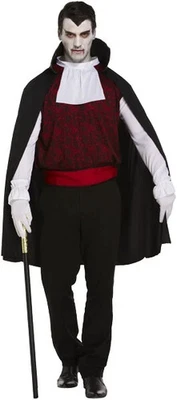 Adult Men’s Vampire Costume with Cape – Scary Halloween Fancy Dress Outfit - Image 1 of 4