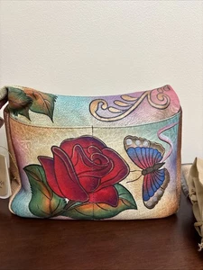 Anuschka Shoulder Bag Butterfly Hand Painted Flowers Duster Bag New - Picture 1 of 10