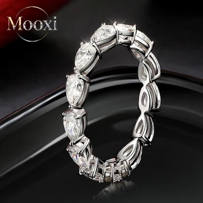 D VVS1 Pear Cut Moissanite Eternity Band Engagement Ring 18K White Gold Plated - Image 1 of 4