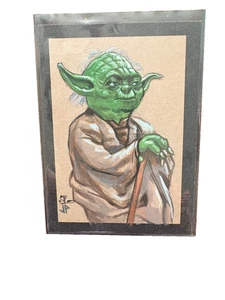 Yoda Painted Sketch Card 1/1 By Jason Portratz & Jack Hai - Picture 1 of 1