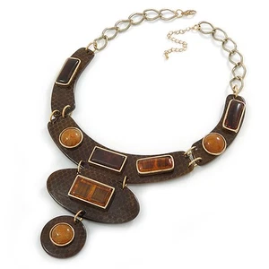 Statement Resin Stations Snake Pattern Amber Style Stone Collar Necklace In - Picture 1 of 6
