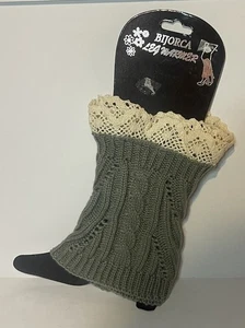 Damen meliert grün Mode Strick mit Spitze Beinwärmer/Stiefel Topper - Bild 1 von 2