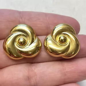 Vintage Monet Chunky Gold Tone Pinwheel Swirl Fan Flower Post Earrings Pierced - Picture 1 of 4