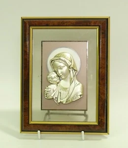 Vintage Italian .999 Pressed Silver Framed Portrait The Holy Mather And Child - Picture 1 of 4