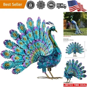 Outdoor Metal Peacock Statue 23in Tall Garden Decor Lawn Patio Yard Art - Picture 1 of 15