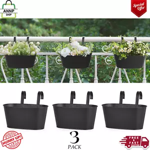 Metal Railing Planter Box 3 Pack Balcony Hanging Planter for Outdoor Plants Hook - Picture 1 of 24