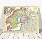 Vintage Homann Map of Scandinavia CANVAS PRINT 24x18" Norway, Sweden, Denmark