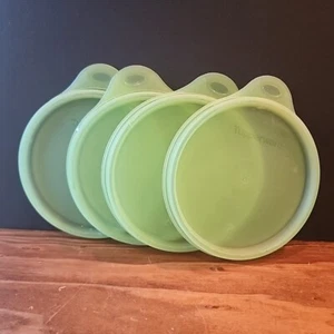 Lotto 4 coperchi di ricambio vintage Tupperware verde trasparente con linguette 5886A 4,5" - Foto 1 di 8
