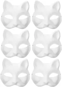 Cat Mask 6Pcs White Paper Fox Masks Blank Mask Unpainted Wolf Animal Half Facema - Picture 1 of 12