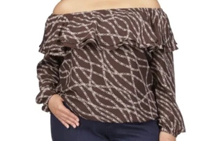 Michael Kors Plus Size Stadium Chain-Print Ruffle Top. Sz 2X. $88 Value - Picture 1 of 6