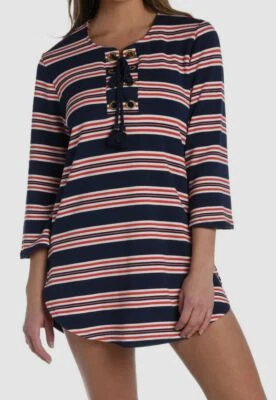 Túnica tejida con cordones a rayas marinero azul para mujer La Blanca talla L $103 Foto 1 de 3