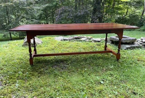 Vintage D. R. Dimes Cherry dining table with stretcher base and turned legs Cover