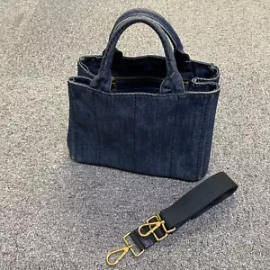 prada canapa handbag 2way shoulder bag denim - Picture 1 of 20