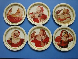 6er Set Vintage Weihnachtsmann Blech Cola Tabletts/Untersetzer, Original - keine Reproduktionen - Bild 1 von 8