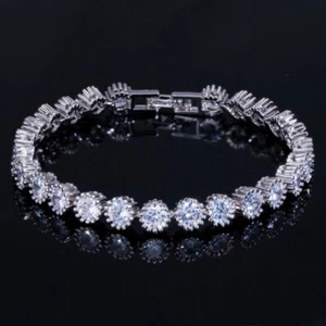 Charming Round Cubic Zirconia Silver Plated Tennis Bracelet Women Bridal Jewelry - Picture 1 of 15