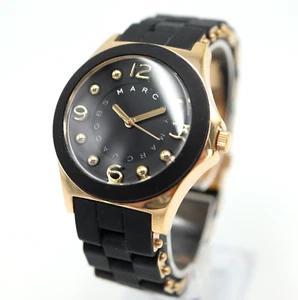 Marc Jacobs Ladies Watch 36mm Black Gold Pelly Rubber Style Strap MBM2540 Works - Picture 1 of 14
