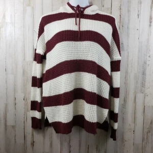 Rue 21 Damen Pullover M rot creme gestreift Kapuze Grobstrick V17 - Bild 1 von 6