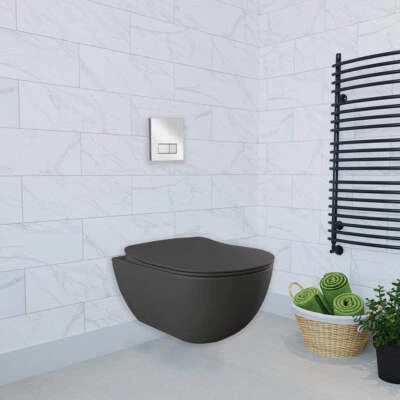 Franco Anthracite Wall Hung Combined Bidet Toilet With Soft Close Seat - Image 1 of 4