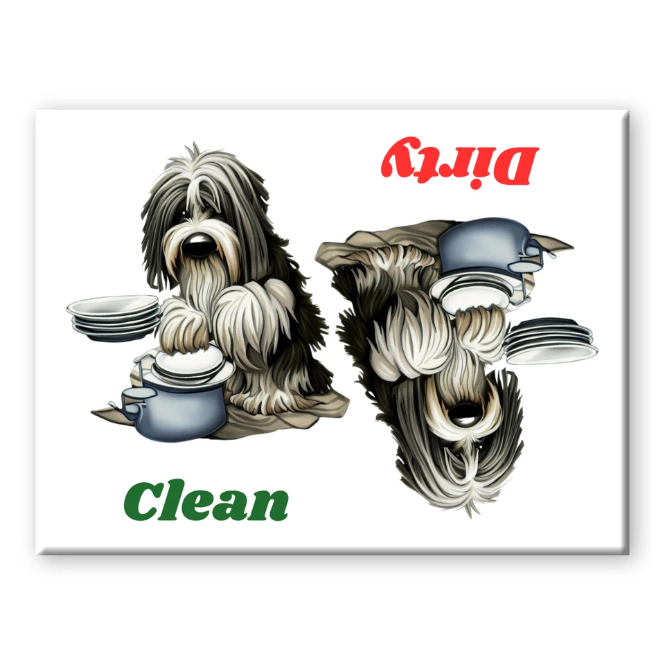 БОРОДАТЫЙ КОЛЛИ чистый грязный посудомоечная машина магнит борода  - Изображение 1 из 1
