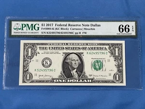 HTF Mismatched Serial number K52495796C=K624 2017 1 Dollar Bill PMG 66 - Picture 1 of 3