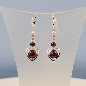 Rhodolite-Garnet Celtic Earrings, Celtic Heart Design, Pink Tourmaline Beads - Picture 1 of 4