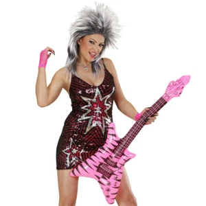 Rockstar Gummigitarre pink Rocker Instrument aufblasbar Deko Luftgitarre Musik - Bild 1 von 3