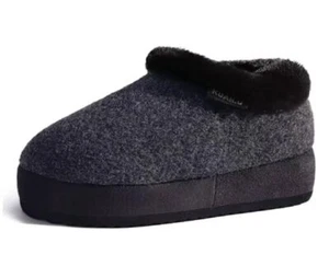 Womens House Platform Slippers Cozy Fuzzy Plush Knit Slipper 9 All Black - Picture 1 of 8