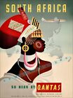 South Africa 1950 So Near Air Travel Vintage Poster Print Retro Travel Art 