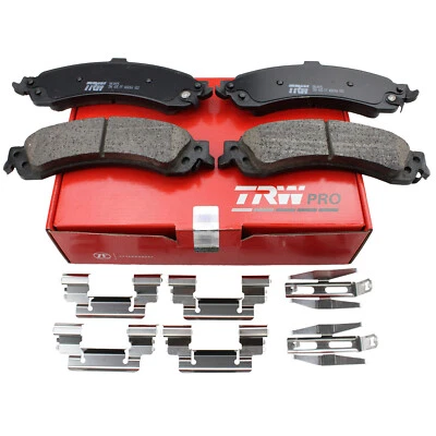 Juego de pastillas de freno traseras ranuradas de cerámica TRW Pro con clips para Cadillac Chevrolet GMC Foto 1 de 4