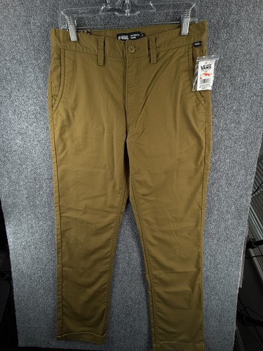 Pantaloni nuovi con etichette Vans autentici chino verdi taglia 30 vestibilità rilassata casual skater adulto