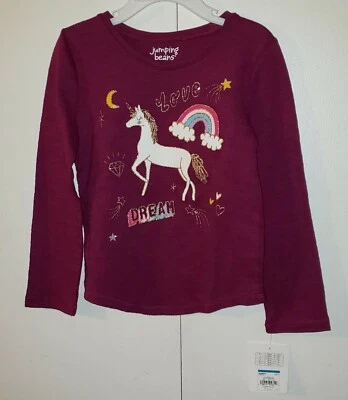 Jumping Beans Long Sleeve Shirt Tail Tee Unicorn Love Dream Rainbow Stars Moon  - Image 1 of 4