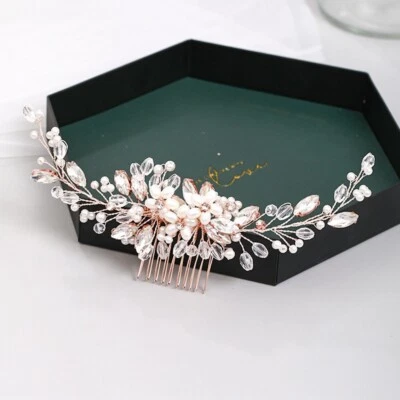 Handmade Flower Pearl Crystal Hair Comb Bridal Headwear Wedding Hair Accessories - Image 1 of 4