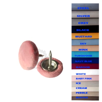 Plush Velvet Upholstery Nail back Buttons 30L 18mm diameter 17mm nail 10 Colours - Image 1 of 4