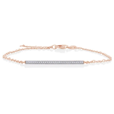 Conjunto de pulsera de barra de micro pavé con acento de diamantes naturales chapada en oro rosa de 14 quilates en plata Foto 1 de 4