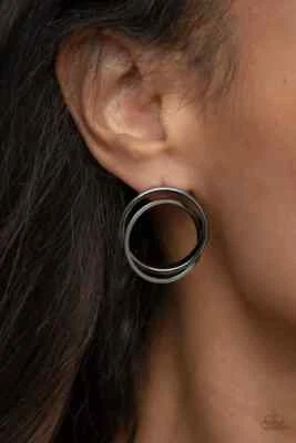 Paparazzi ~ Always In The Loop Black "Gunmetal" Post Earrings - Image 1 of 2