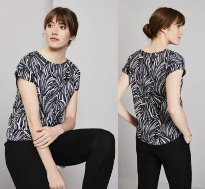 Ladies Black Blouse Shirt Slash Neck Short Sleeves Smart Office Workwear - Image 1 of 4