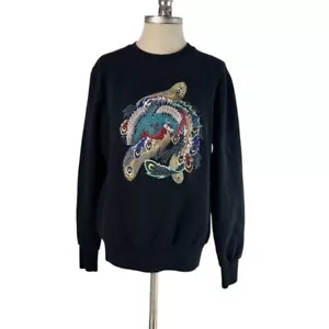 Eleven Paris Hombre M Negro Pavo Real Gráfico Crew Sudadera Pullover - Imagen 1 de 11