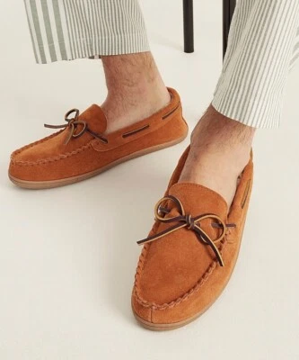 全新 男式 J CREW SZ 10 经典麂皮绒 莫卡辛拖鞋 CARAMEL 绒面革 — 第 1/4 张图片