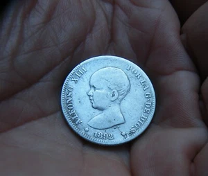 ALFONSO XIII MONEDA DE 2 PESETAS 1892 PLATA - Imagen 1 de 2