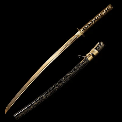 Espada Fulltang afilada samurai japonesa lista para la batalla Katana dorada 1095 acero al carbono Foto 1 de 4