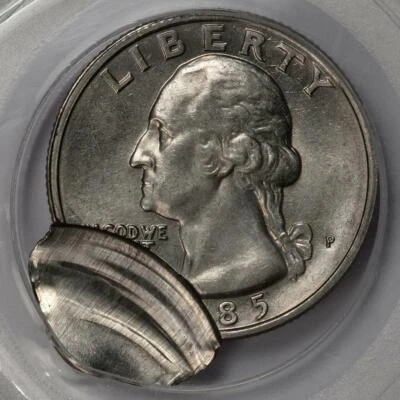 1985 PCGS MS62 Double Struck 2nd Strike 85% Off Center Quarter Mint Error - Image 1 of 4