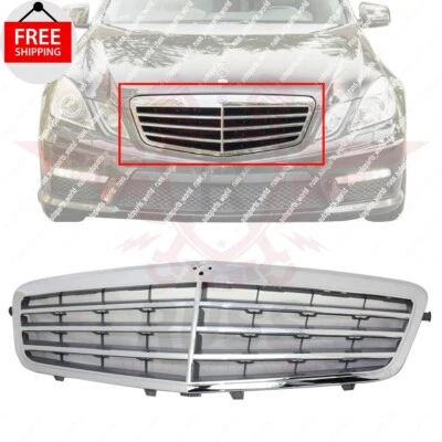 New Front Grille Chrome Shell with Gray Fits 2010-2013 Mercedes Benz E350 E550 Foto 1 de 4