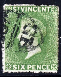 ST VINCENT QV 1878 Seis Peniques Verde Pálido Wmk Estrella Grande Vertical P.15 SG 26a VFU - Imagen 1 de 2