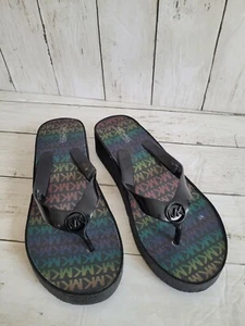 MICHAEL KORS BLACK AND MULTICOLOR FLIP FLOPS SIZE 5 - Picture 1 of 7
